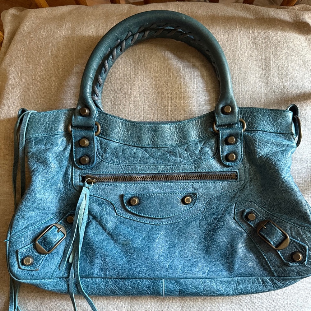 BALENCIAGA Spring 2005 First Moto Bag - HTF Teal in Incredible Chevre Leather!